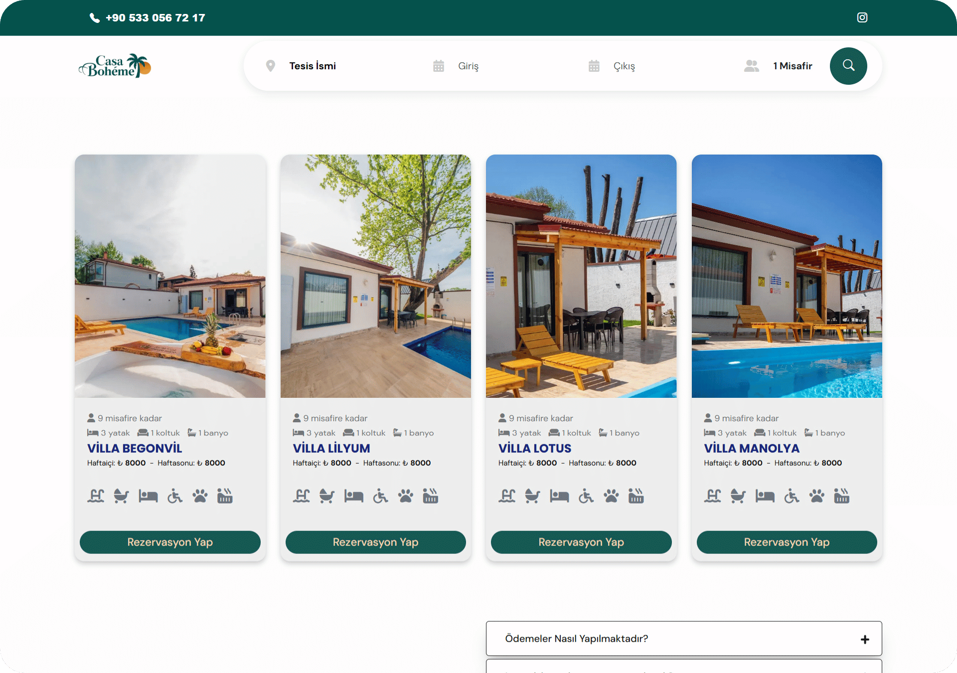 Casa Boheme Sapanca Villa Bungalov Online Rezervasyon Sistemi